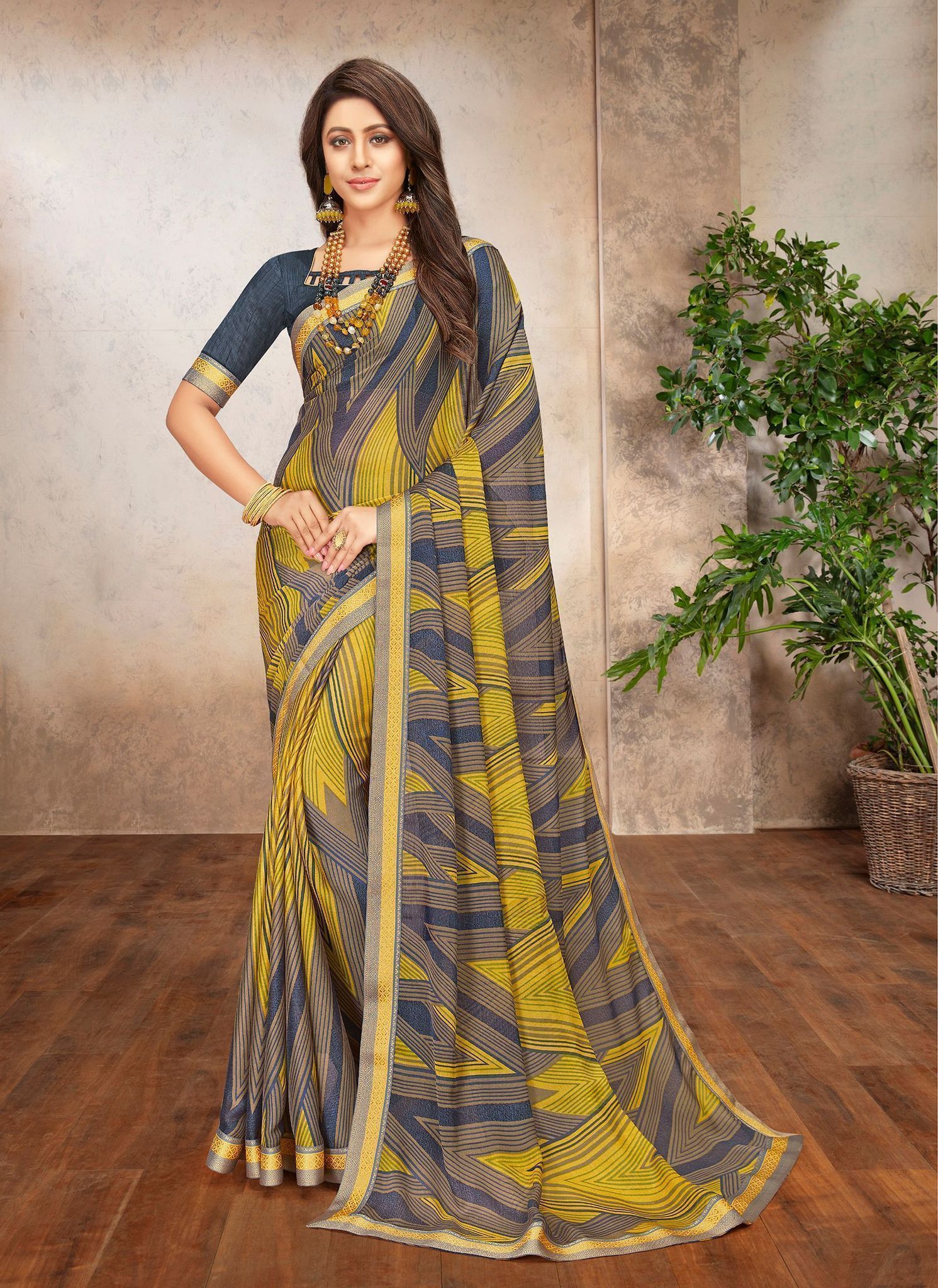 Multicolor Color Georgette Fabric Printed Saree With Fancy Border And Fancy Blouse Piece