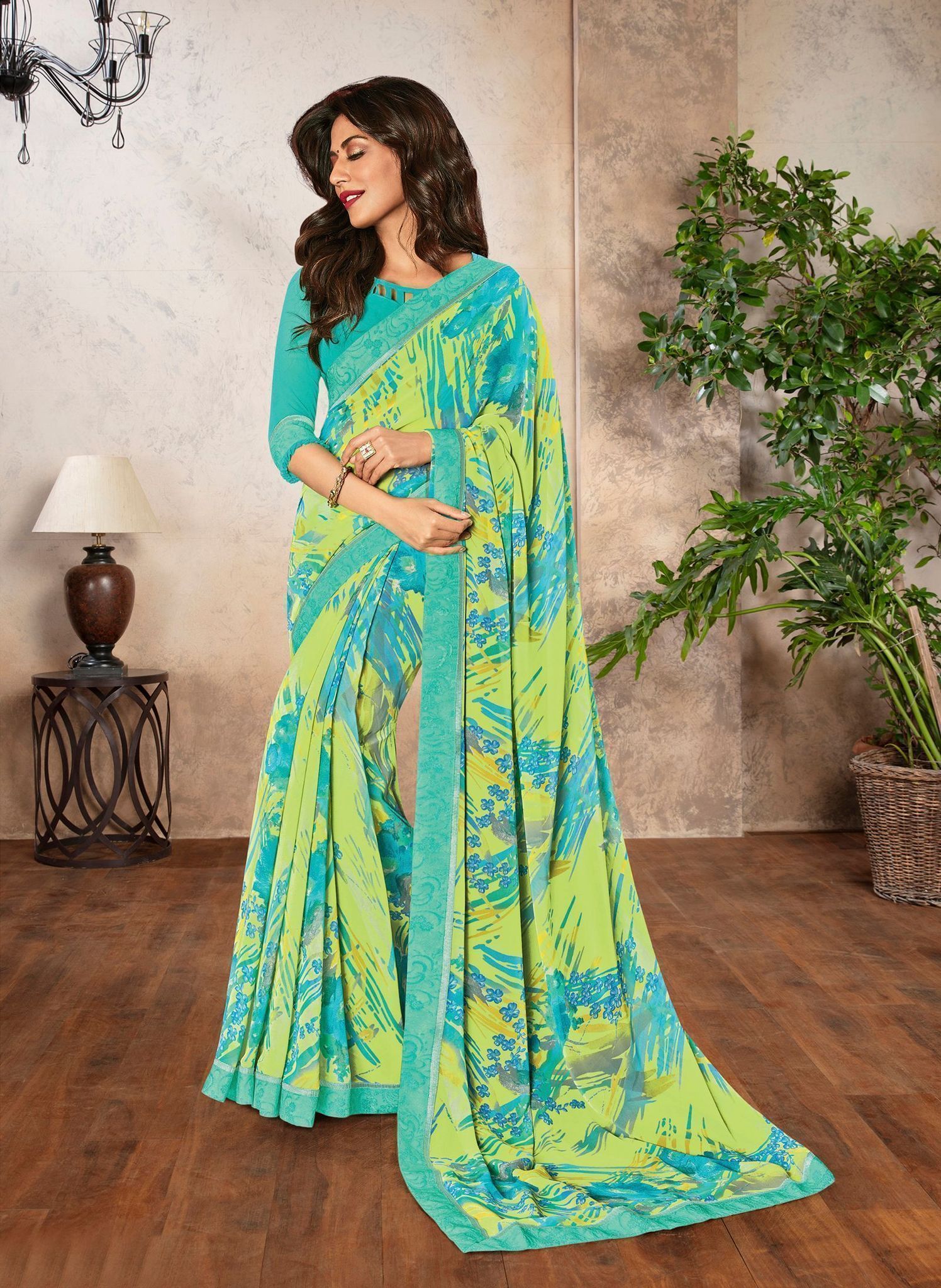 Multicolor Color Georgette Fabric Printed Saree With Fancy Border And Fancy Blouse Piece