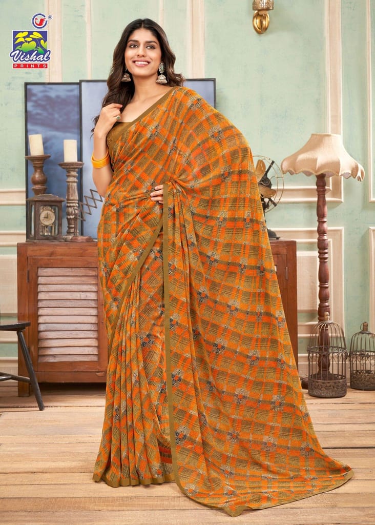 Multicolor Color Georgette Printed Saree With Attached Work Border And Fancy Printed Blouse Piece - Sarees | Buy online on ZillyBuy