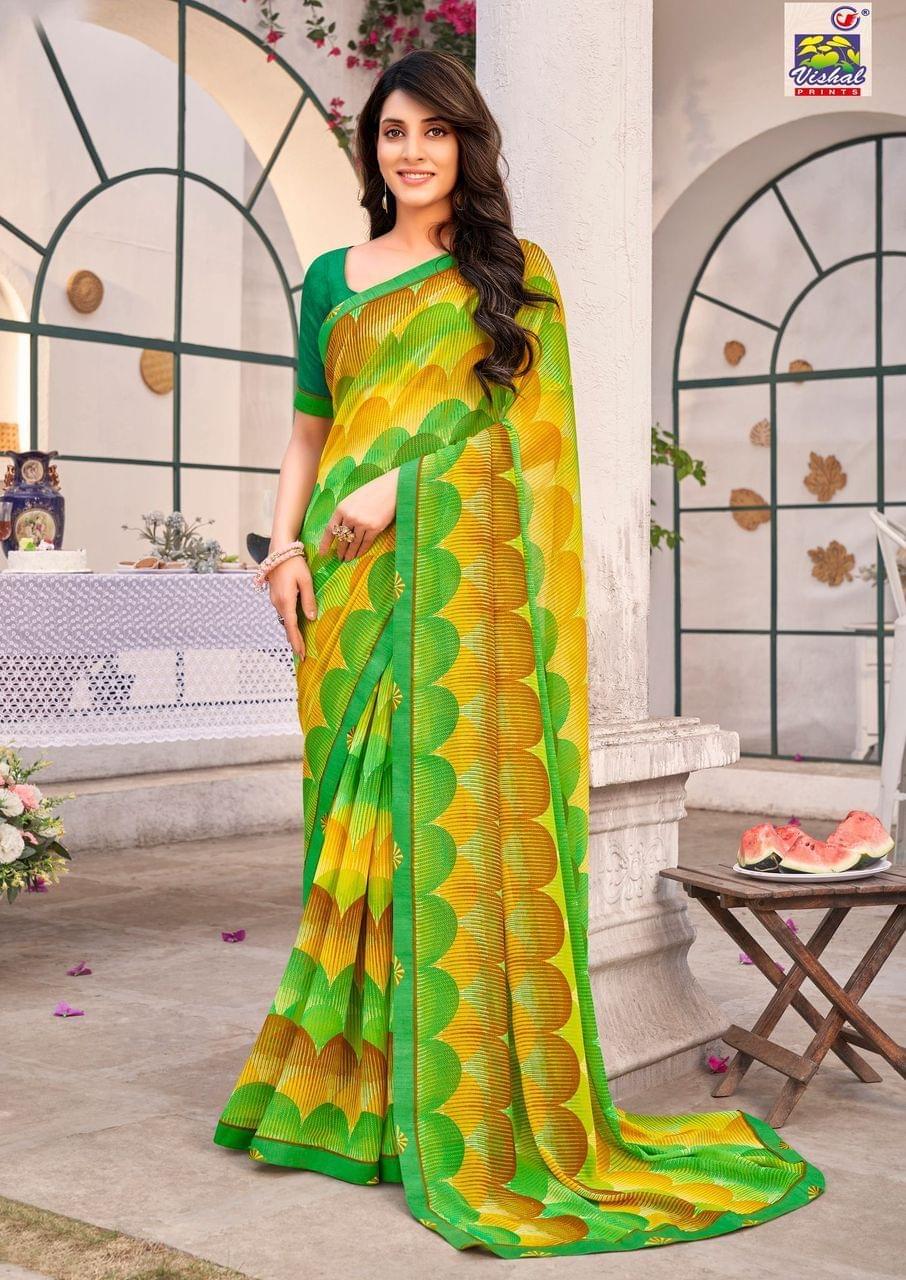 Multicolor Color Georgette Printed Saree With Piping Border And Fancy Printed Blouse Piece