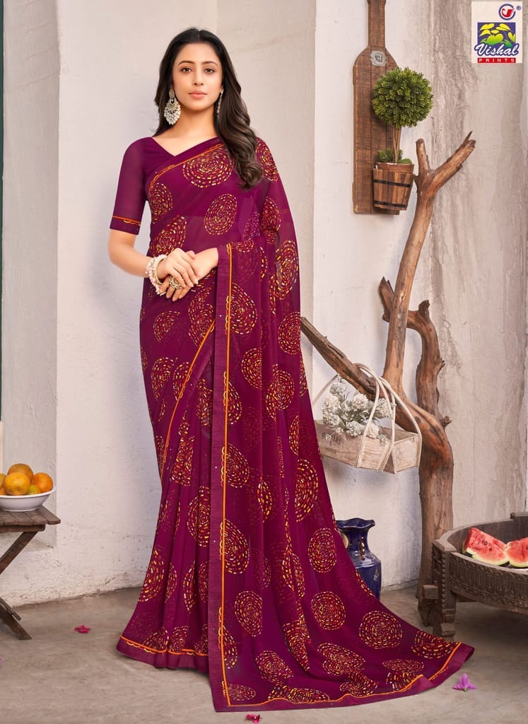 Multicolor Color Georgette Printed Saree With Piping Border And Fancy Printed Blouse Piece - Sarees | Buy online on ZillyBuy