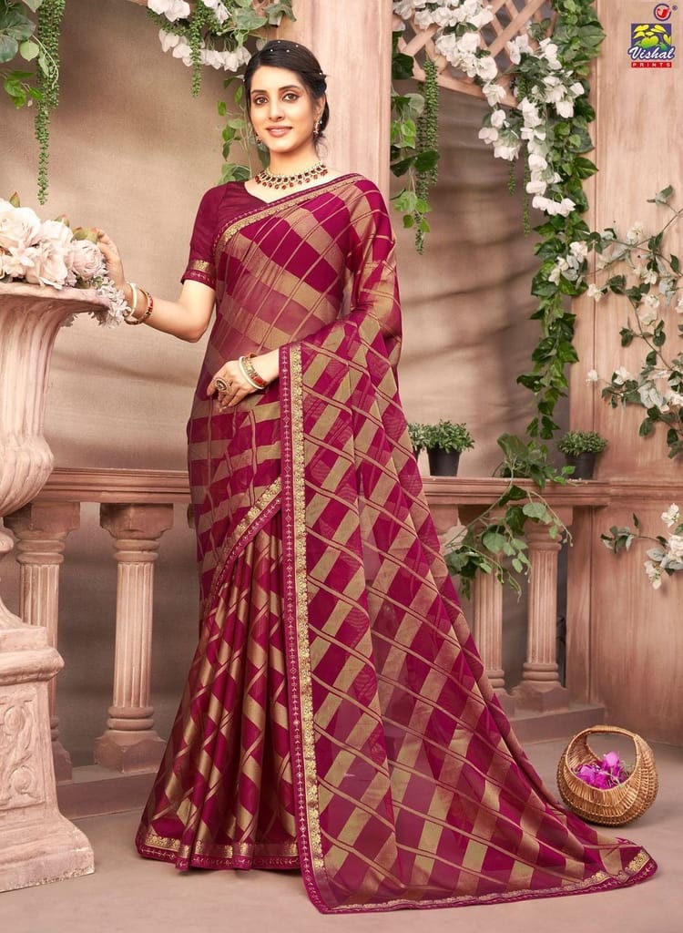 Multicolor Brasso Saree With Attached Woven Border And Blouse Piece - Sarees | Buy online on ZillyBuy