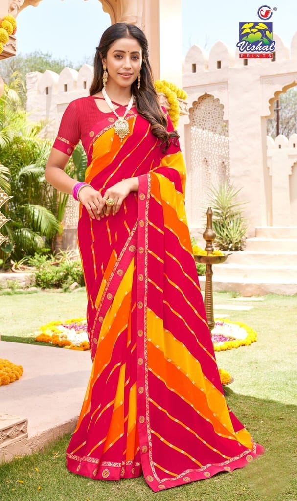 Multicolor Color Georgette Printed Saree With Fancy Attached Border And Fancy Printed Blouse Piece - Sarees | Buy online on ZillyBuy
