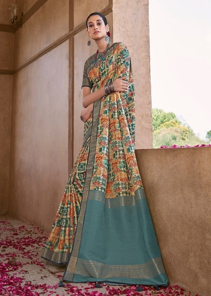 Digital Printed Art Silk Saree in Multicolor - Sarees | Buy online on ZillyBuy