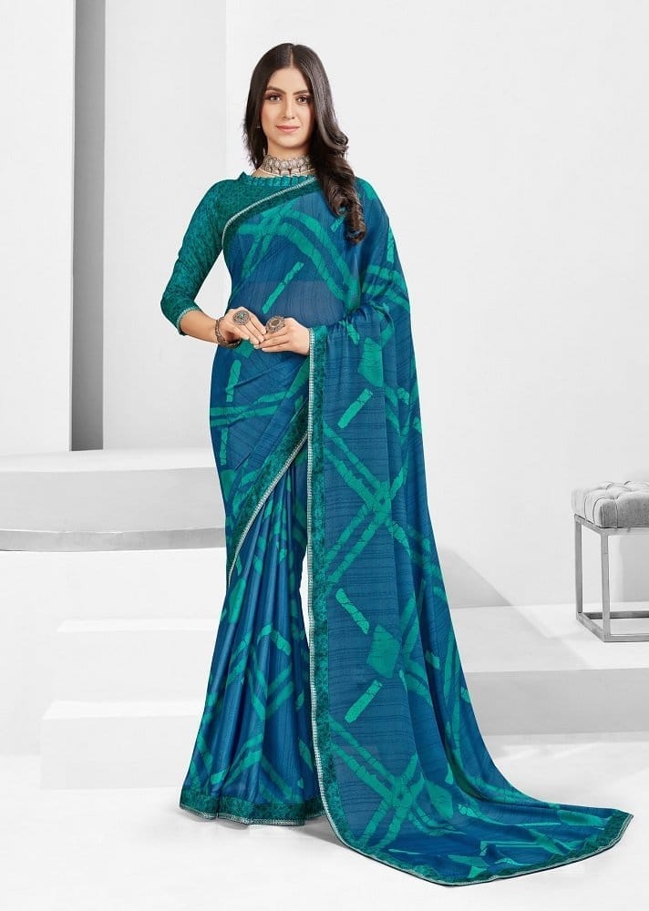 Digital Printed Georgette Saree in Blue - Sarees | Buy online on ZillyBuy