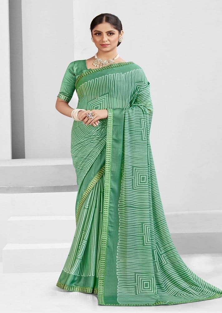 Digital Printed Georgette Saree in Green - Sarees | Buy online on ZillyBuy