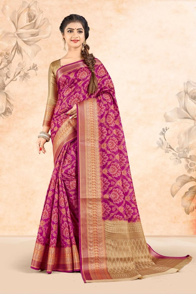 Digital Printed Art Silk Saree in Magenta - Sarees | Buy online on ZillyBuy