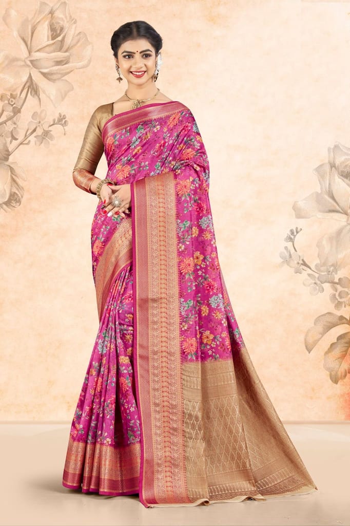 Digital Printed Art Silk Saree in Magenta - Sarees | Buy online on ZillyBuy