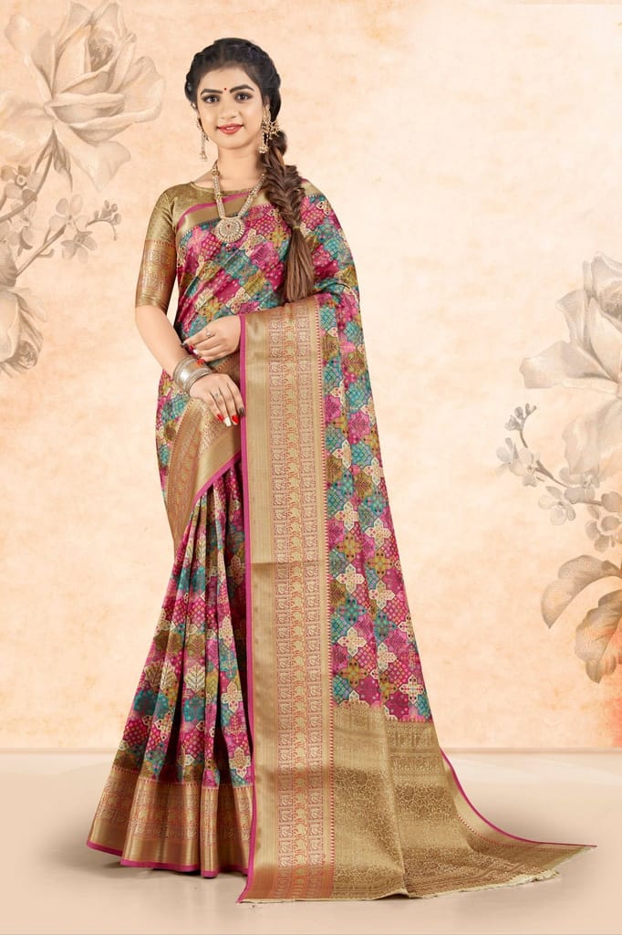 Digital Printed Art Silk Saree in Multicolor - Sarees | Buy online on ZillyBuy