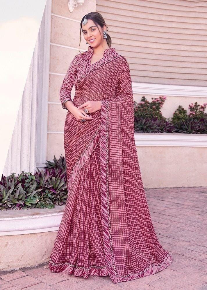 Digital Printed Georgette Saree in Pink - Sarees | Buy online on ZillyBuy