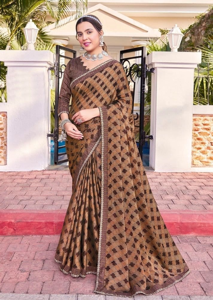 Digital Printed Georgette Saree in Brown - Sarees | Buy online on ZillyBuy