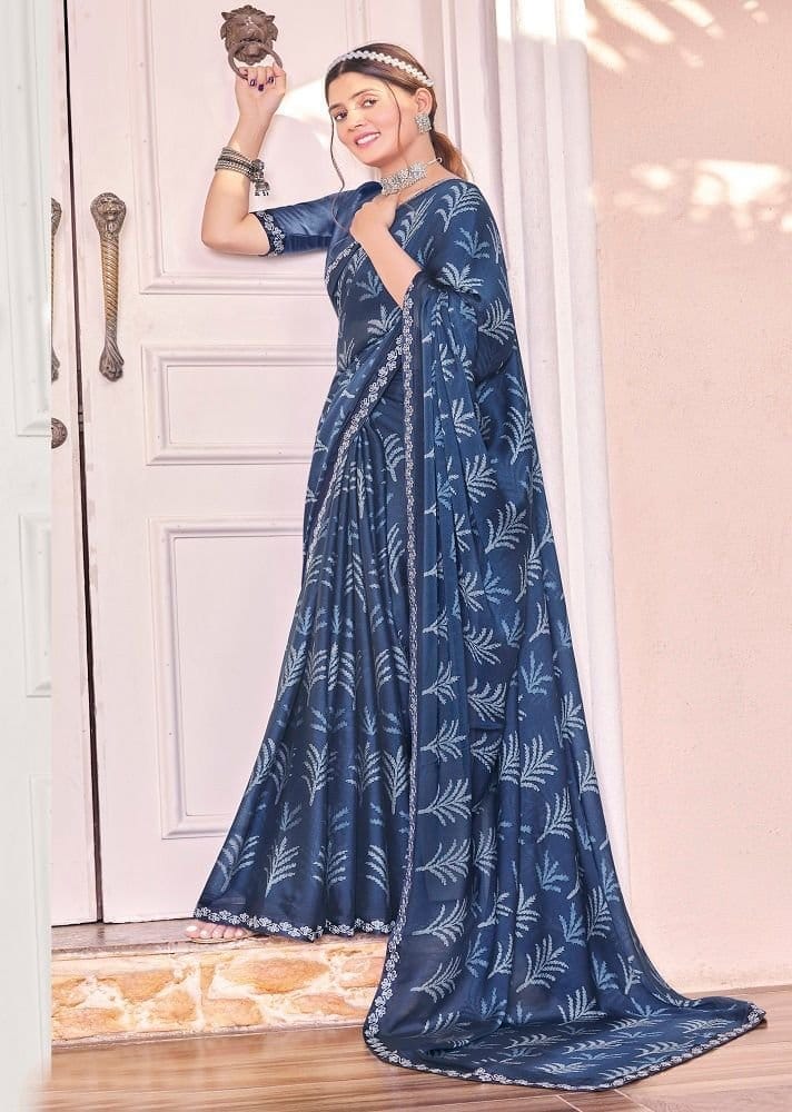 Digital Printed Georgette Saree in Navy Blue - Sarees | Buy online on ZillyBuy
