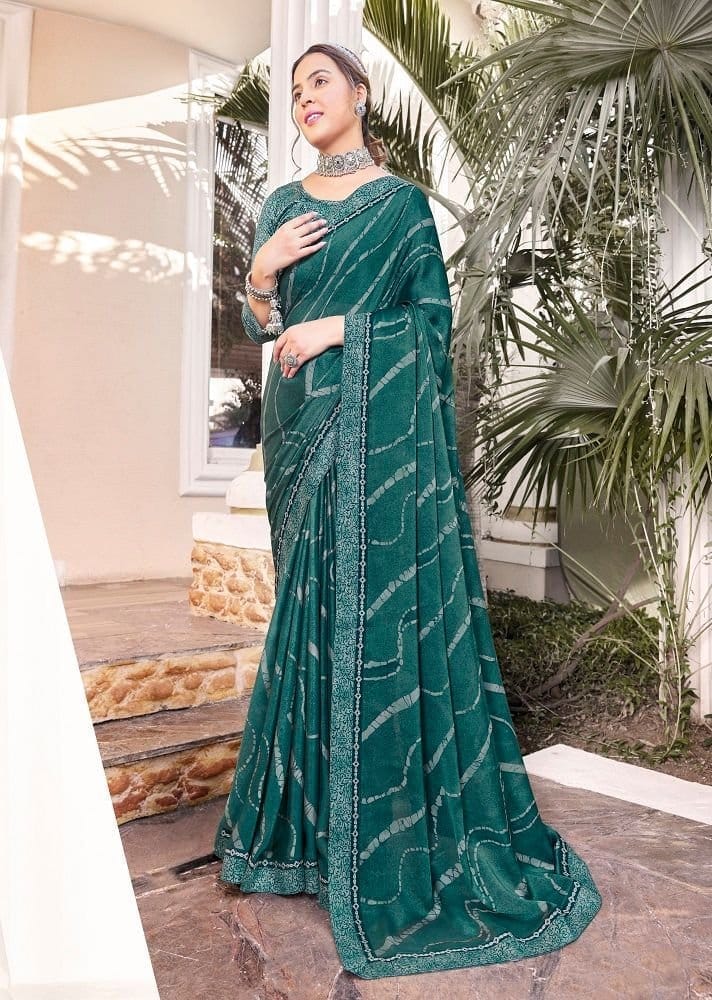 Digital Printed Georgette Saree in Green - Sarees | Buy online on ZillyBuy