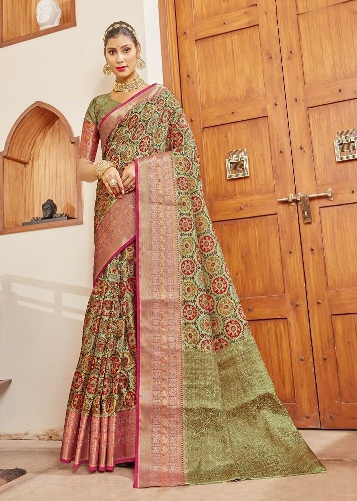 Digital Printed Art Silk Saree in Light Green - Sarees | Buy online on ZillyBuy