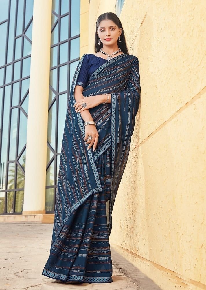 Digital Printed Georgette Saree in Navy Blue - Sarees | Buy online on ZillyBuy
