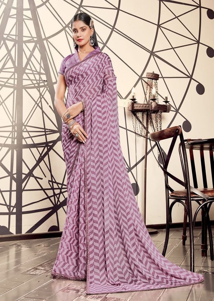 Digital Printed Georgette Saree in Pink - Sarees | Buy online on ZillyBuy