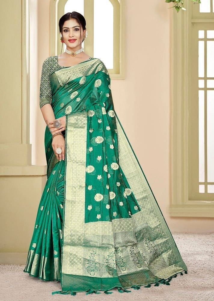 Woven Art Silk Saree in Teal Green - Sarees | Buy online on ZillyBuy