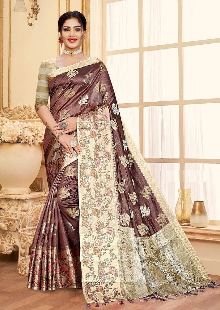 Woven Art Silk Saree in Purple - Sarees | Buy online on ZillyBuy