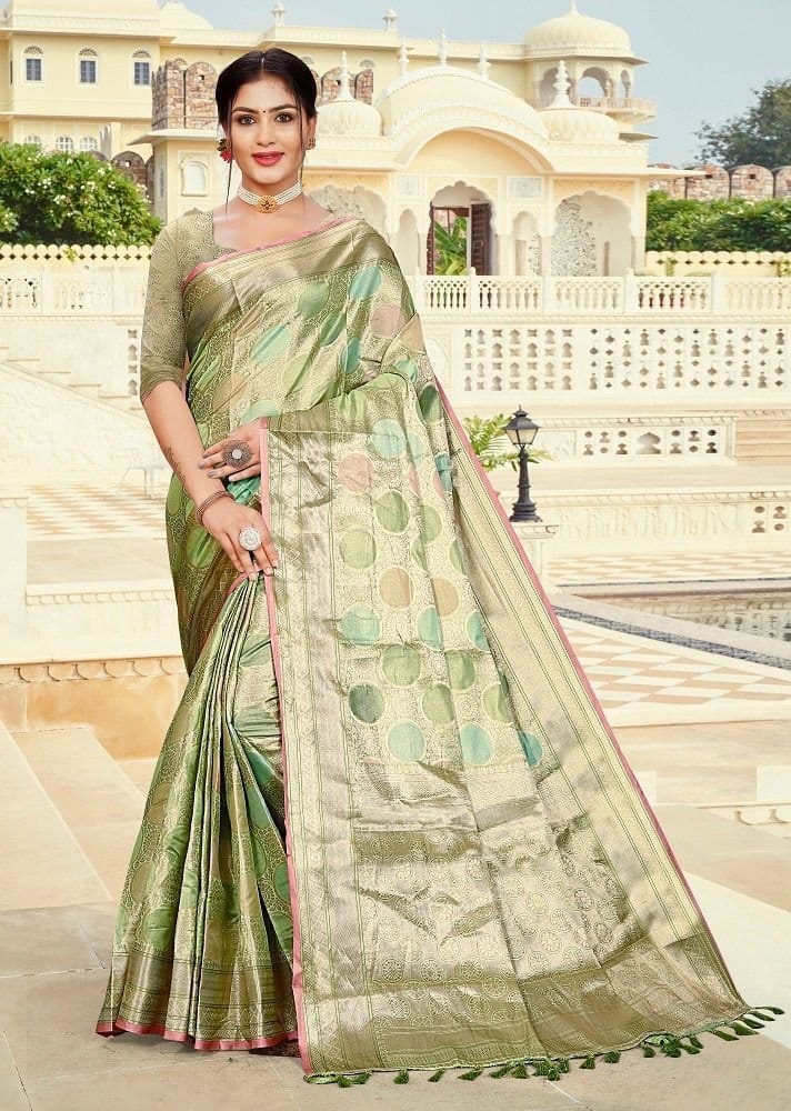 Woven Art Silk Saree in Dusty Green - Sarees | Buy online on ZillyBuy