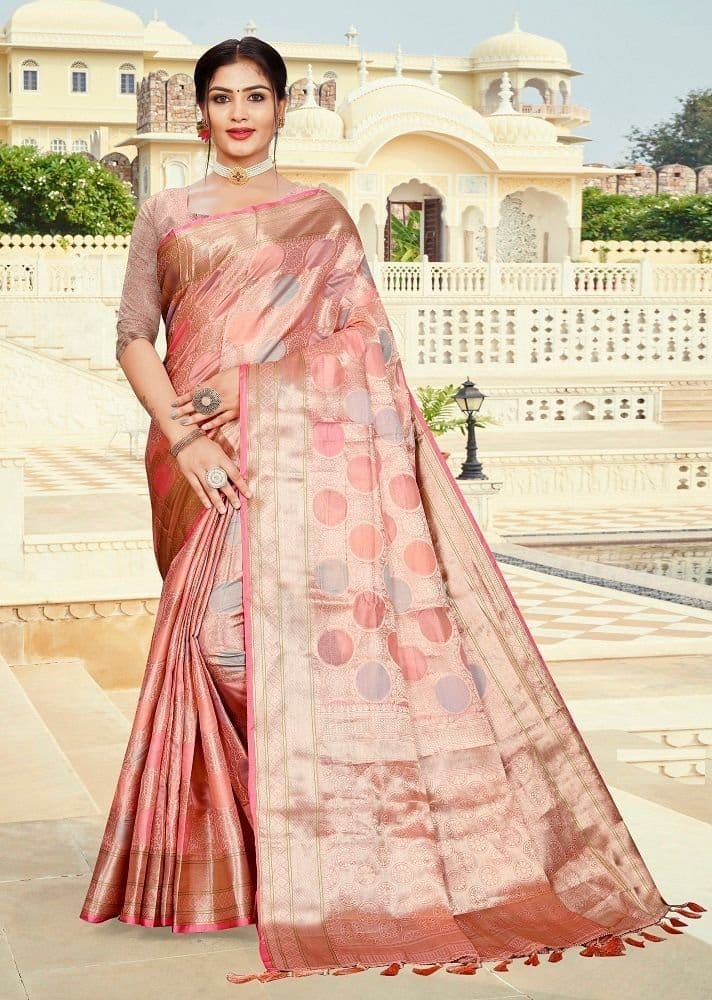 Woven Art Silk Saree in Pink - Sarees | Buy online on ZillyBuy