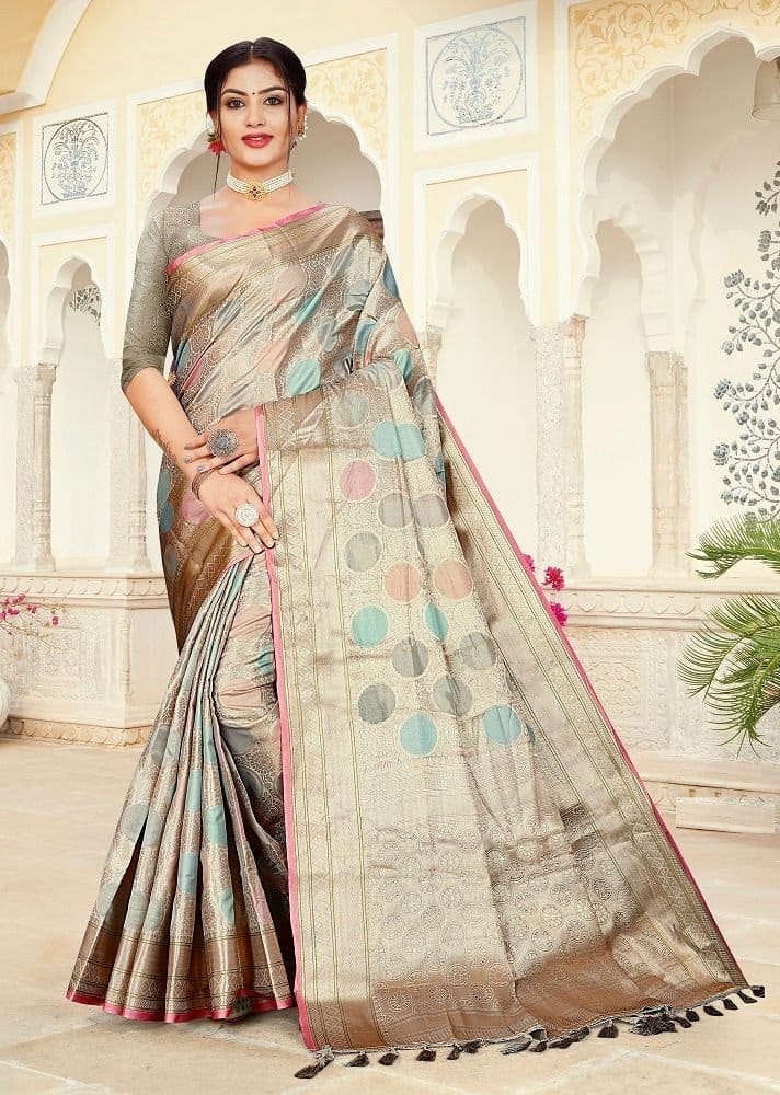 Woven Art Silk Saree in Grey - Sarees | Buy online on ZillyBuy