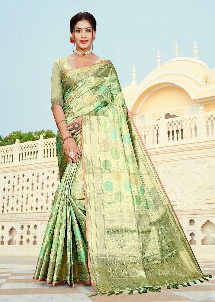 Woven Art Silk Saree in Light Green - Sarees | Buy online on ZillyBuy
