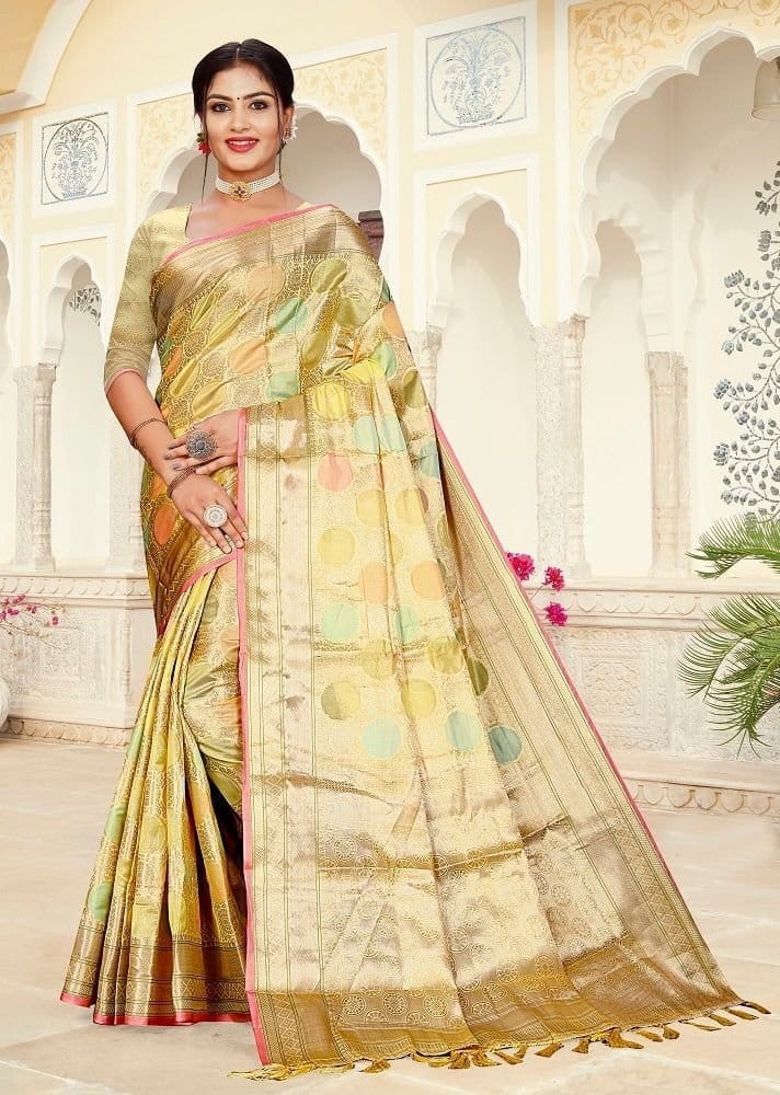 Woven Art Silk Saree in Yellow - Sarees | Buy online on ZillyBuy