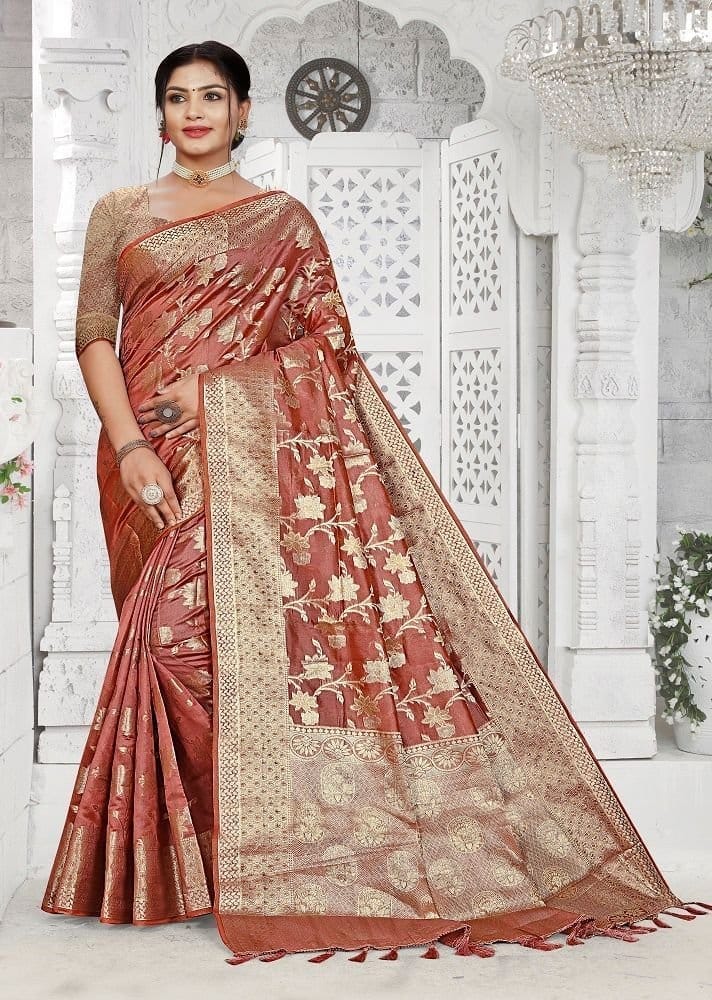 Woven Art Silk Saree in Brown - Sarees | Buy online on ZillyBuy