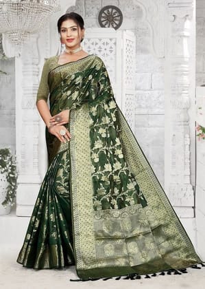 Woven Art Silk Saree in Green