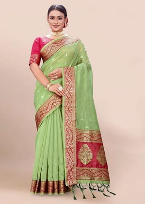 Woven Art Silk Saree in Light Green