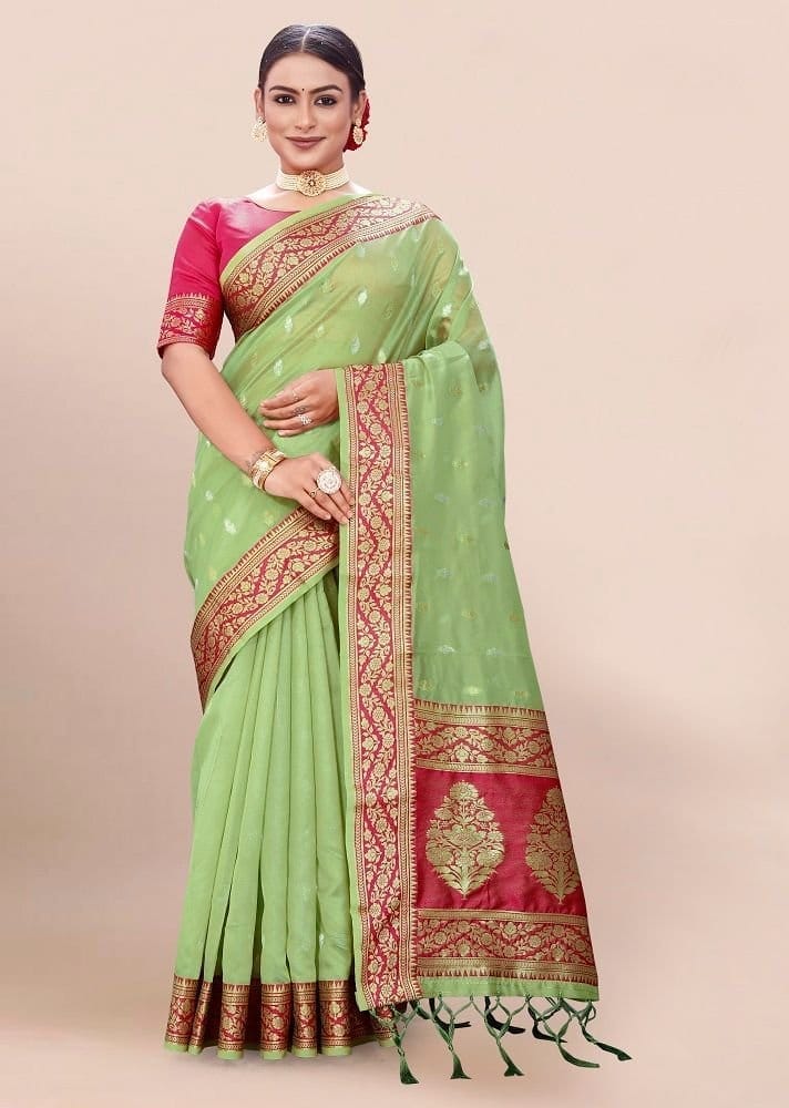 Woven Art Silk Saree in Light Green