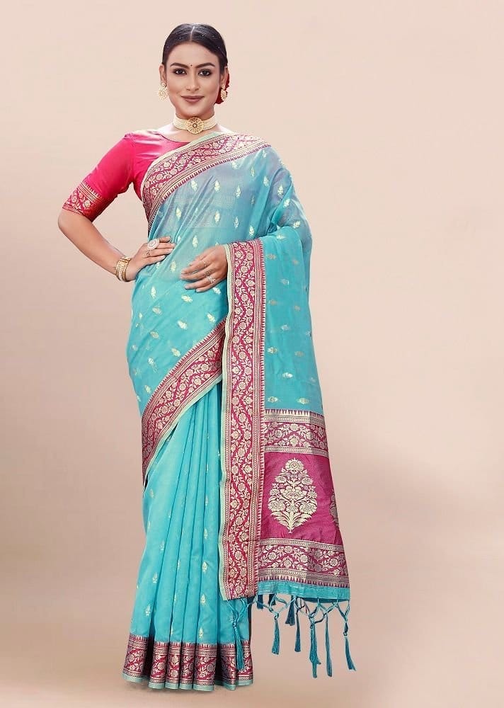 Woven Art Silk Saree in Sky Blue - Sarees | Buy online on ZillyBuy