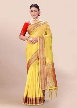 Woven Art Silk Saree in Yellow