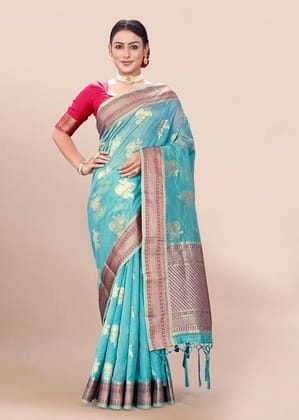 Woven Art Silk Saree in Sky Blue
