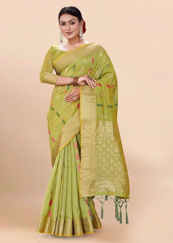 Woven Art Silk Saree in Light Green - Sarees | Buy online on ZillyBuy