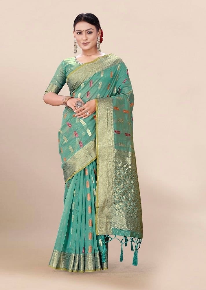 Woven Art Silk Saree in Sea Green - Sarees | Buy online on ZillyBuy