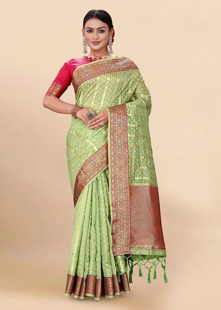 Woven Art Silk Saree in Light Green - Sarees | Buy online on ZillyBuy