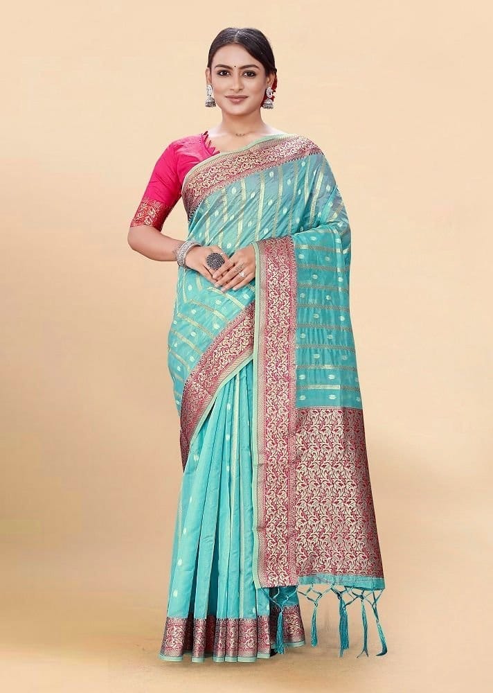 Woven Art Silk Saree in Sky Blue - Sarees | Buy online on ZillyBuy