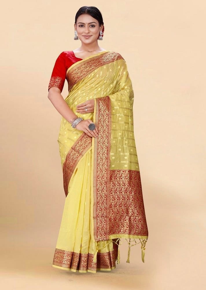 Woven Art Silk Saree in Yellow