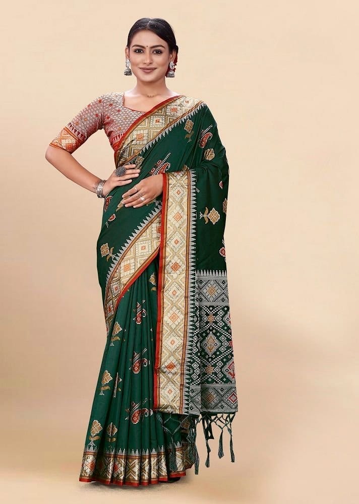 Woven Art Silk Saree in Dark Green - Sarees | Buy online on ZillyBuy