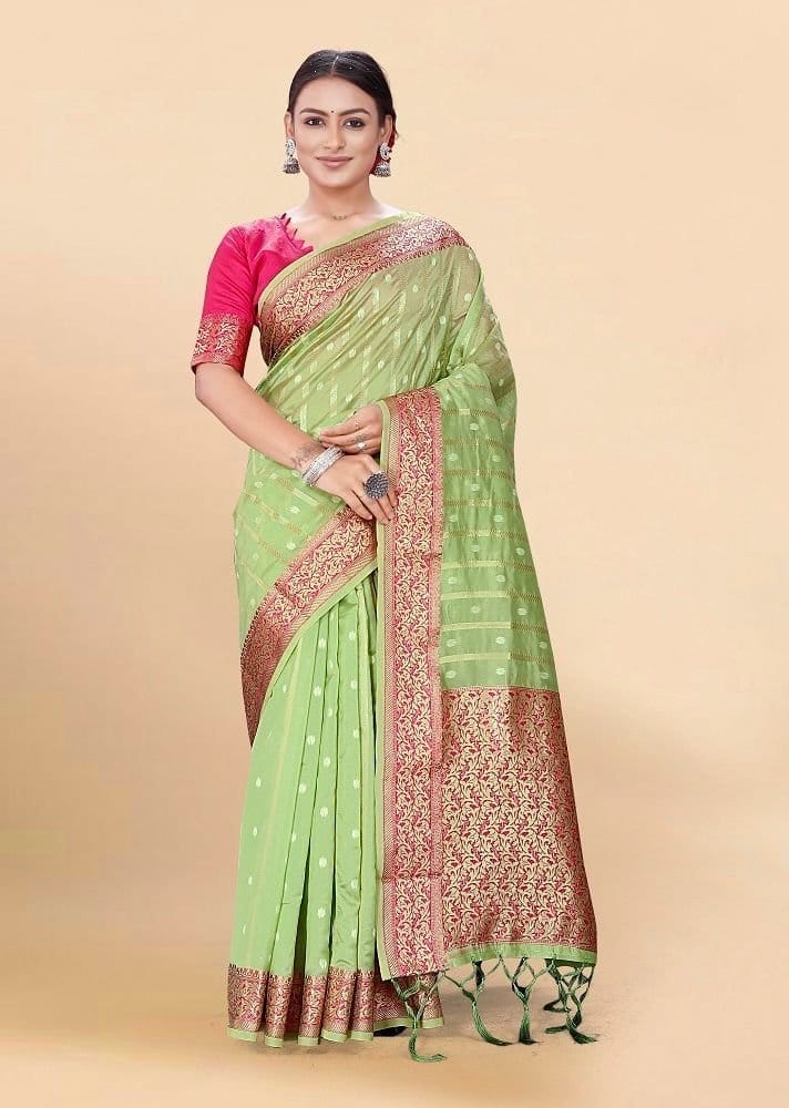 Woven Art Silk Saree in Light Green - Sarees | Buy online on ZillyBuy