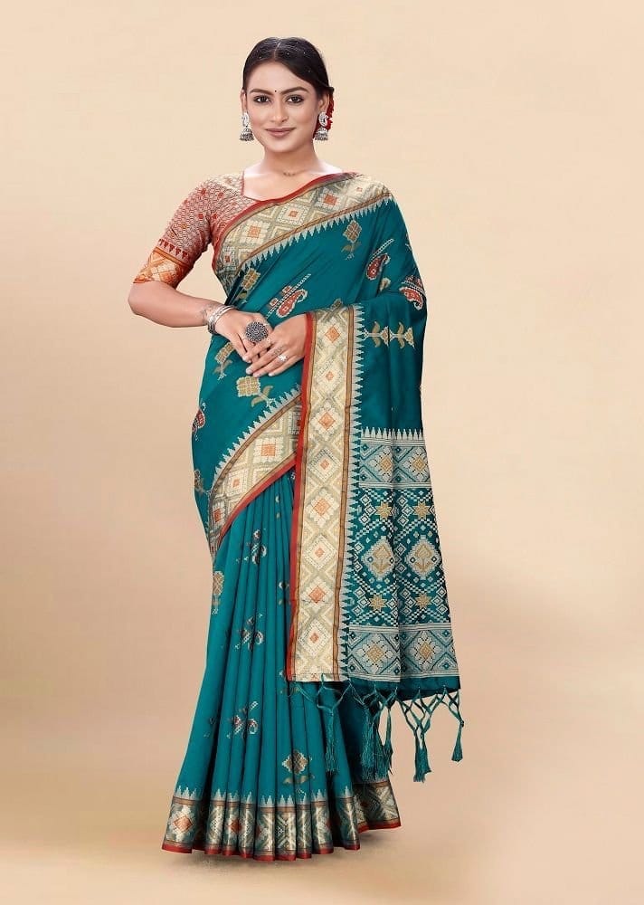 Woven Art Silk Saree in Teal Blue - Sarees | Buy online on ZillyBuy
