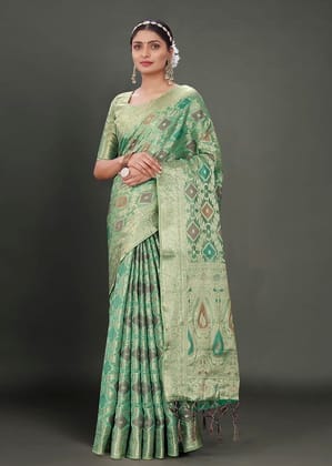 Woven Organza Saree in Sea Green