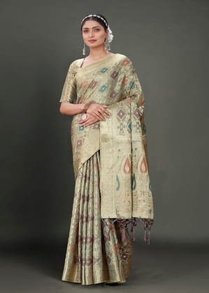 Woven Organza Saree in Grey