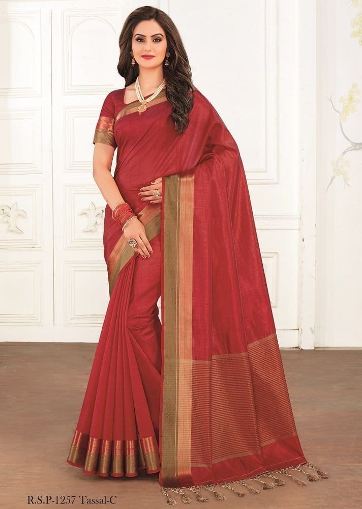 Woven Tussar Silk Saree in Red