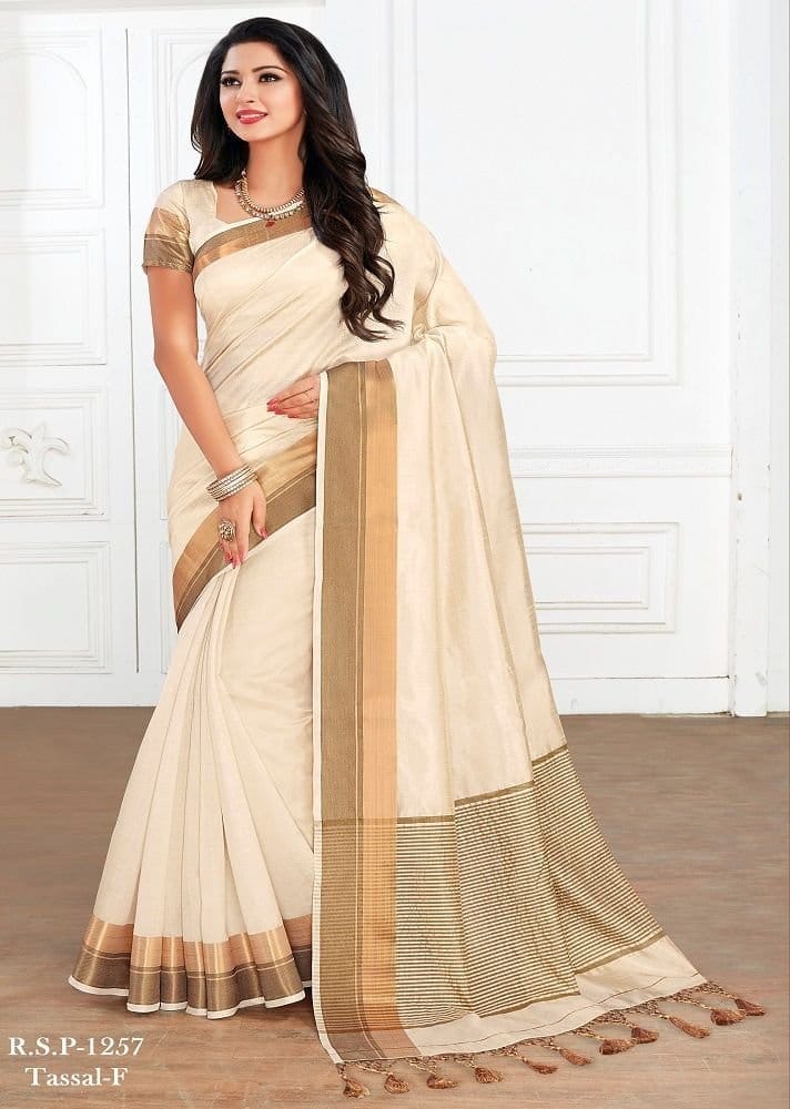 Woven Tussar Silk Saree in Off White - Sarees | Buy online on ZillyBuy
