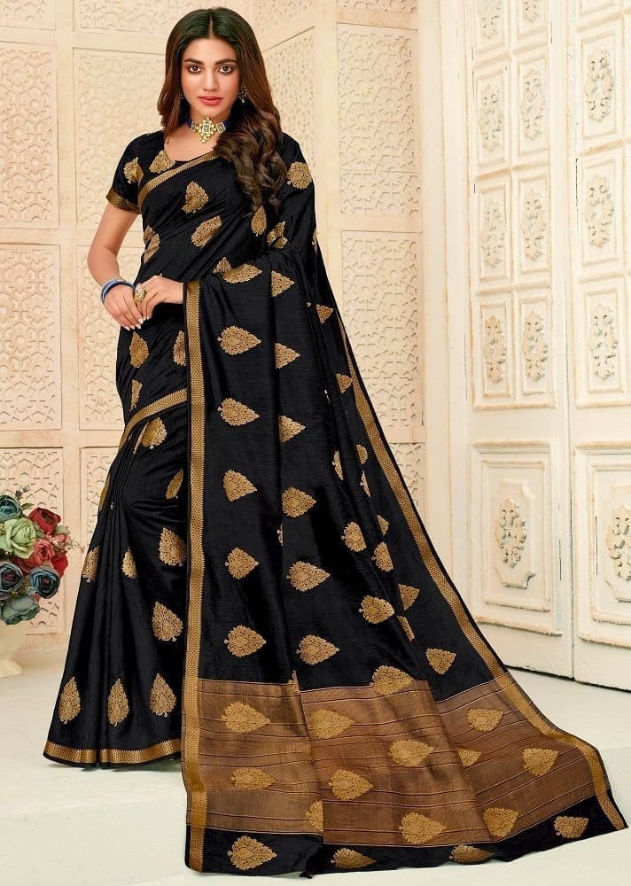 Woven Raw Silk Saree With Woven Zari Border And Woven Blouse - Sarees | Buy online on ZillyBuy