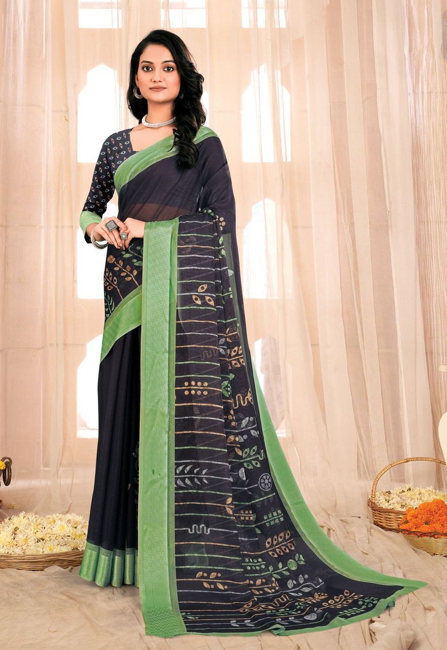 Brown Color Digital Print Chanderi Silk Saree With Fancy Border And Fancy Digital Print Blouse Piece