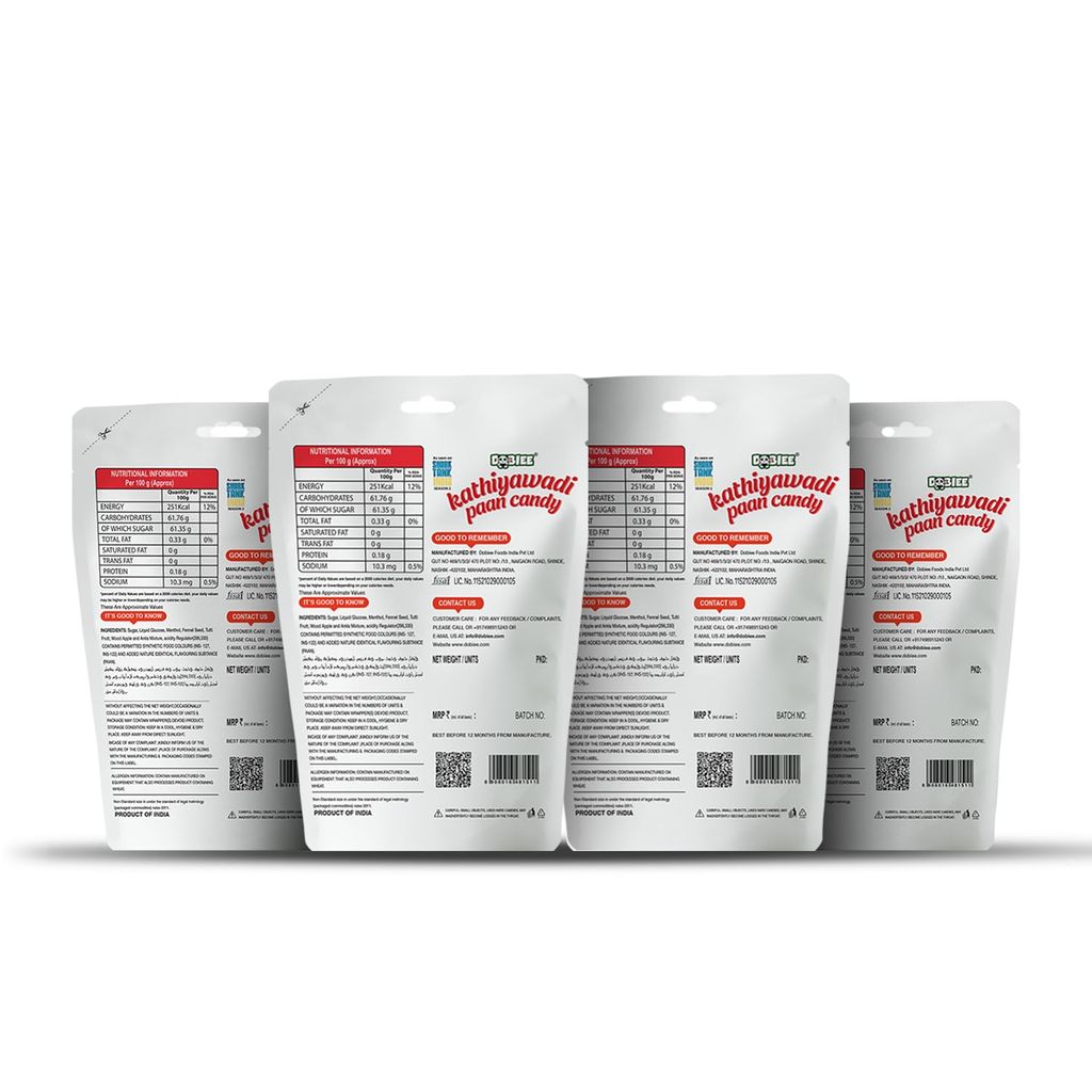 DOBIEE Kathiyawadi Paan Flavoured Candy 800g (200g x Pack of 4) | Heart Shape Candies with Authentic Indian Taste of Paan | Tutti Fruti, Saunf and Paan Freshness with Inside Centre Filled Jelly