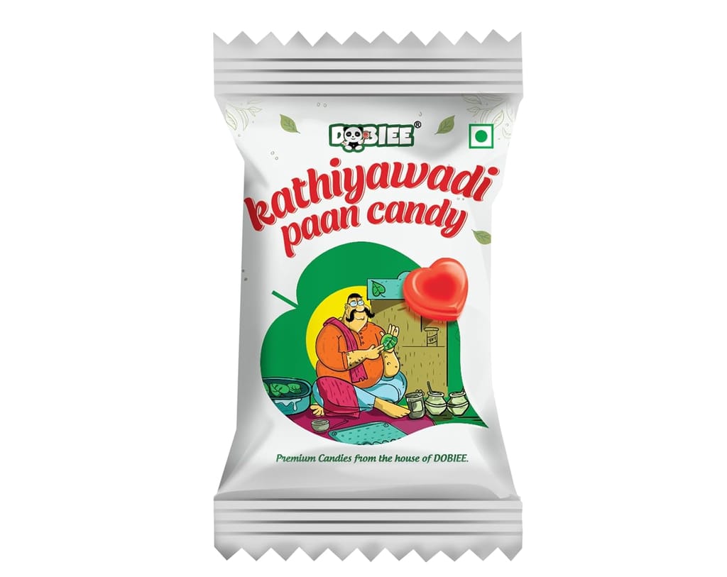 DOBIEE Kathiyawadi Paan Flavoured Candy 800g (200g x Pack of 4) | Heart Shape Candies with Authentic Indian Taste of Paan | Tutti Fruti, Saunf and Paan Freshness with Inside Centre Filled Jelly